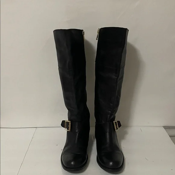 Vince Camuto Black Boots with Gold Buckle - Picture 2 of 11